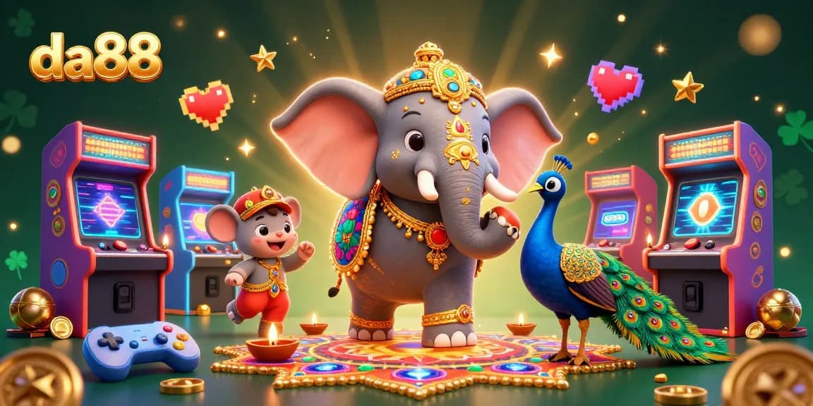 Experience the excitement of da88 with a vibrant 3D casino illustration featuring colorful gaming elements.