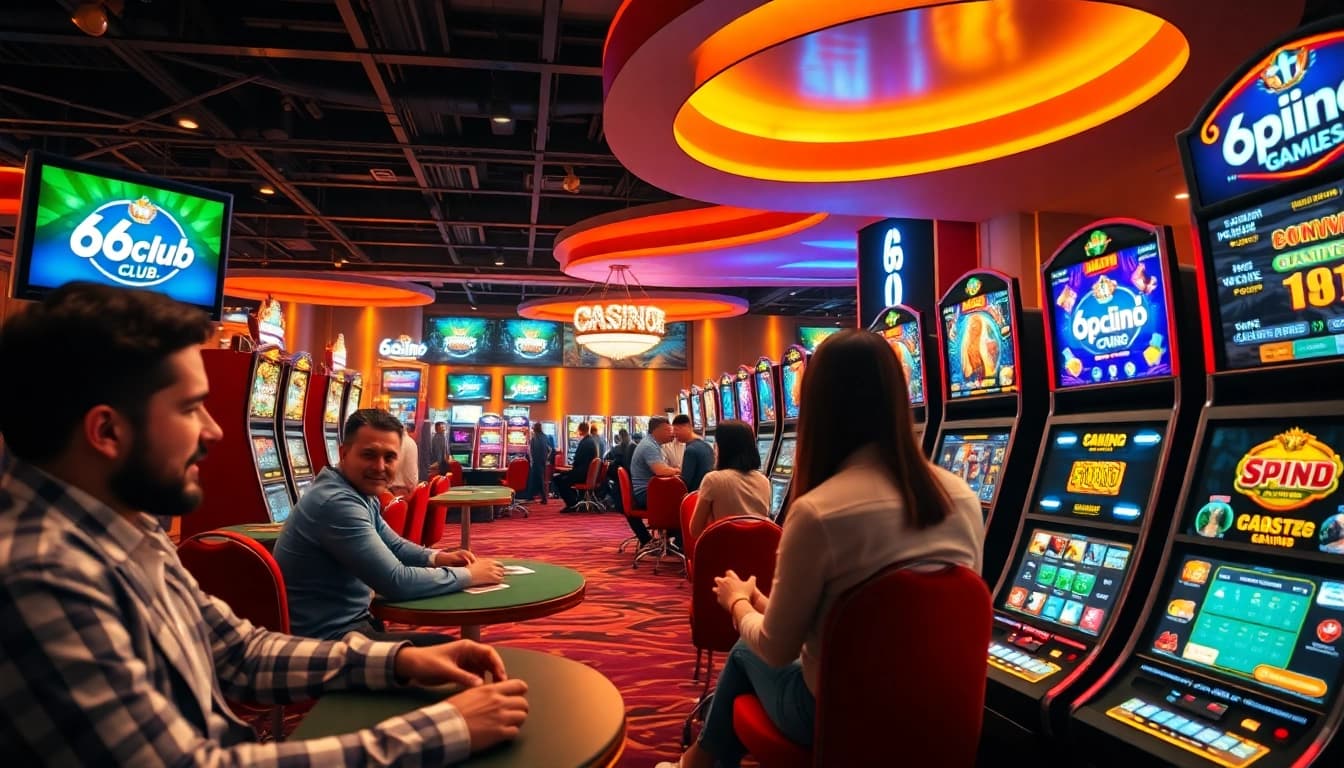 Exciting casino environment showcasing players at 66club games, vibrant and inviting atmosphere.