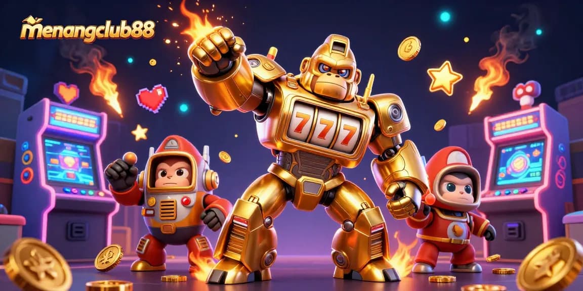 Play thrilling games at menangclub88 with dynamic 3D casino illustration showcasing excitement.