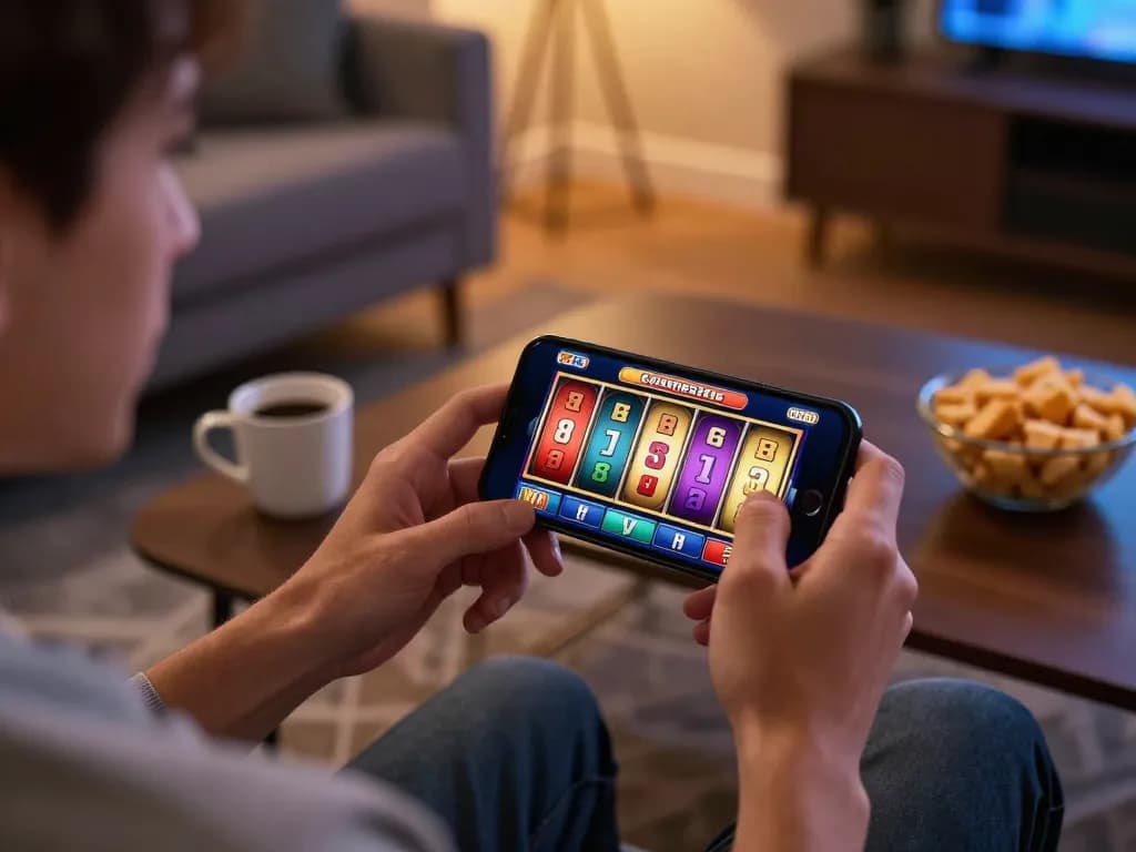 Menariknya, suasana permainan seluler untuk doubstourismeleblogpro menampilkan seorang pengguna yang menikmati slot online berwarna-warni.