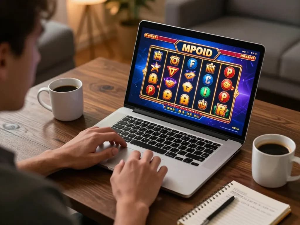Player enjoying MPOID interactive online game with dynamic reels in a cozy home setting
