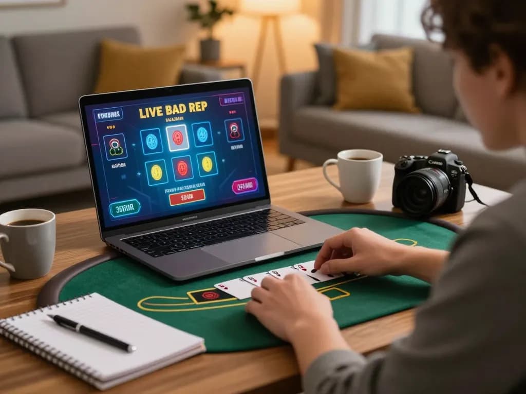 Engaged player at kp88 live blackjack table on laptop, showcasing strategic gameplay.