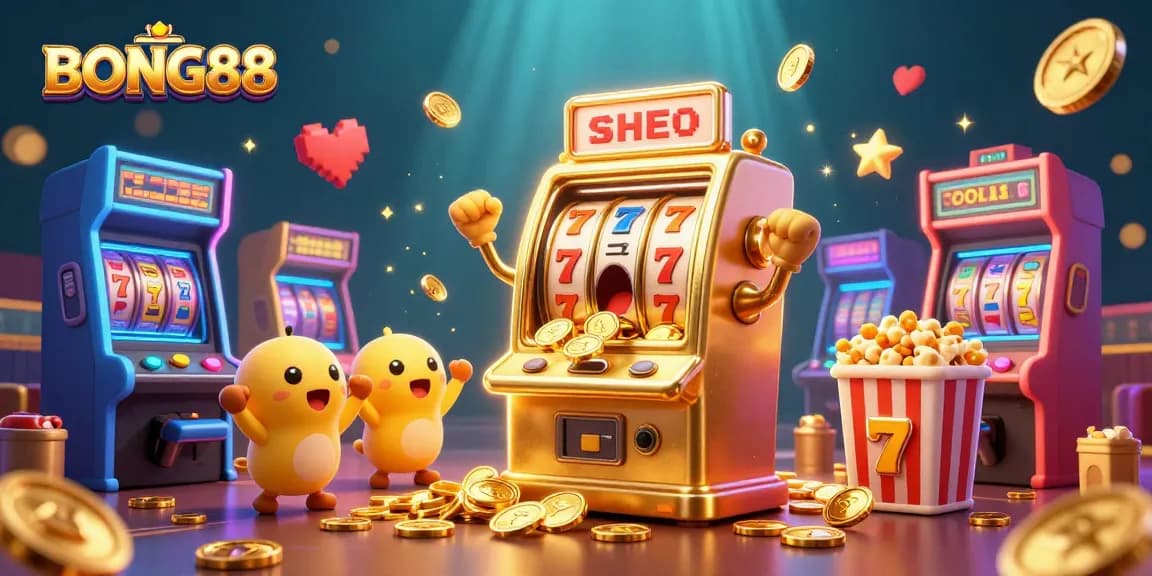 BONG88 slot machine hitting jackpot with animated characters celebrating in a vibrant casino scene.