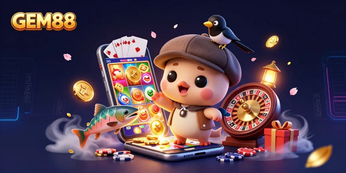 Spin the reels with GEM88's captivating slot games featuring adorable characters and dynamic action.