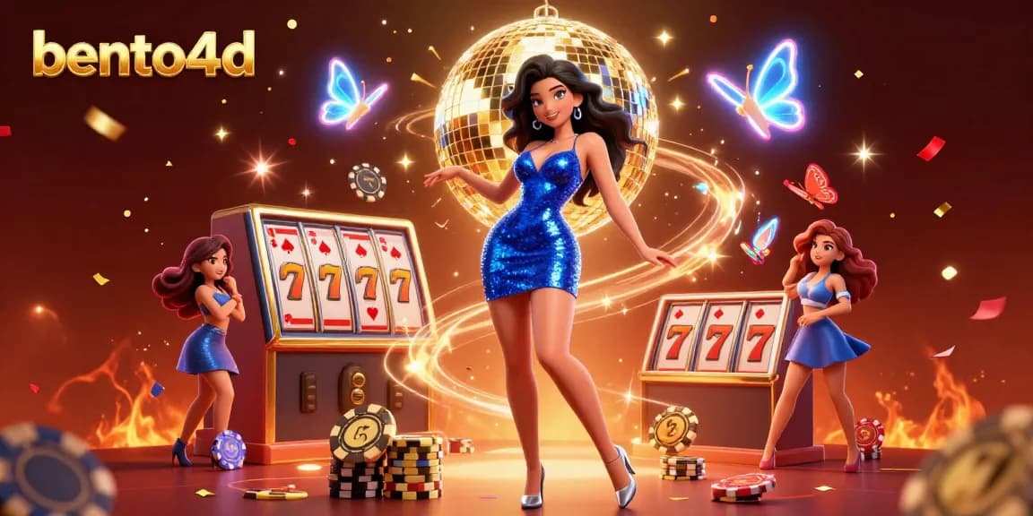 Bento4d memukau dengan wanita glamor dan gulungan slot yang mendebarkan, mewujudkan suasana kasino yang hidup.