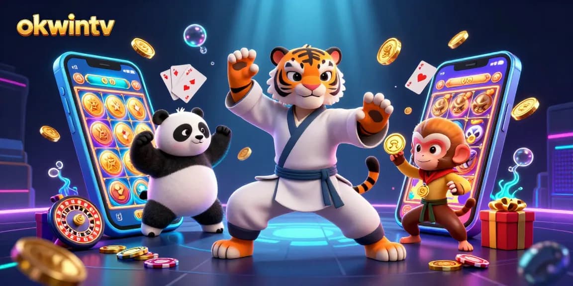Experience exciting gameplay with okwintv, showcasing a vibrant scene of cartoon characters immersed in gaming action.