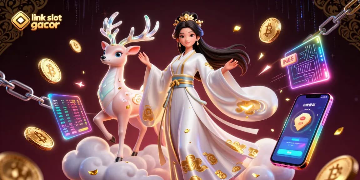 Experience the thrill with link slot gacor in this vibrant casino-themed illustration showcasing dynamic gaming elements.