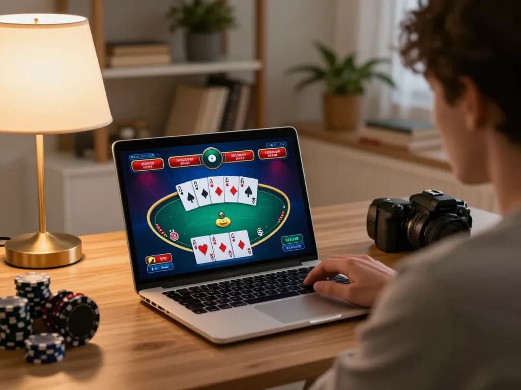 Player engaging in online casino games on VN23 platform, showcasing immersive gaming setup.