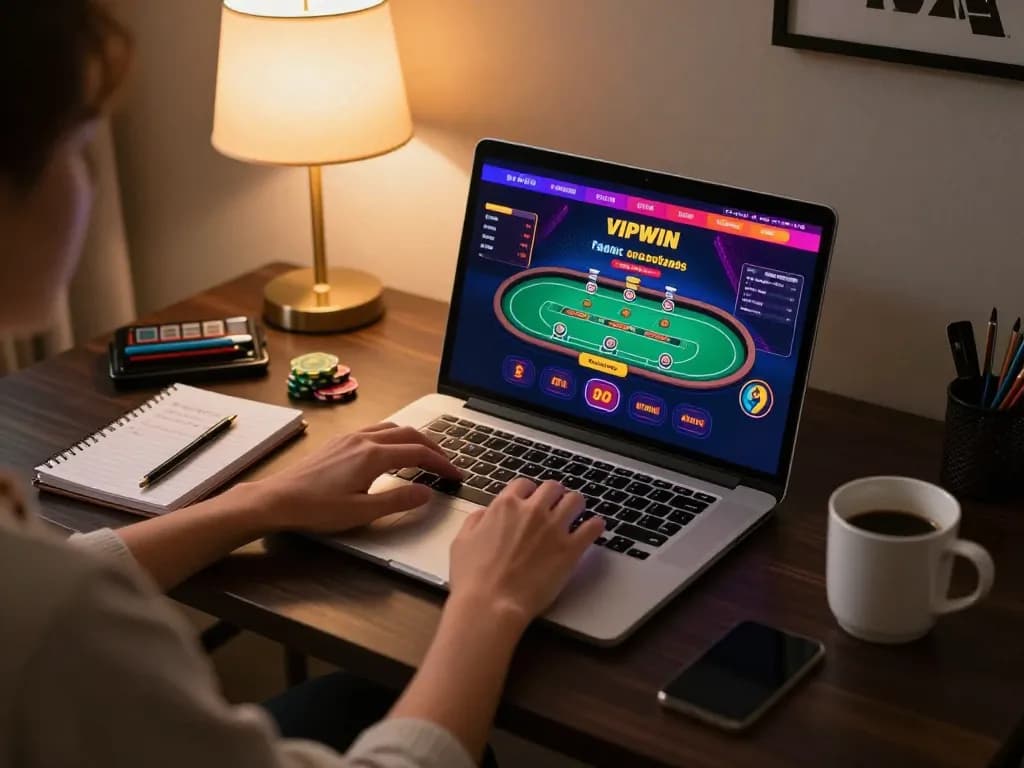 Engaging online gaming scene on VIPWIN demonstrating a poker game strategy with a warm home setting.