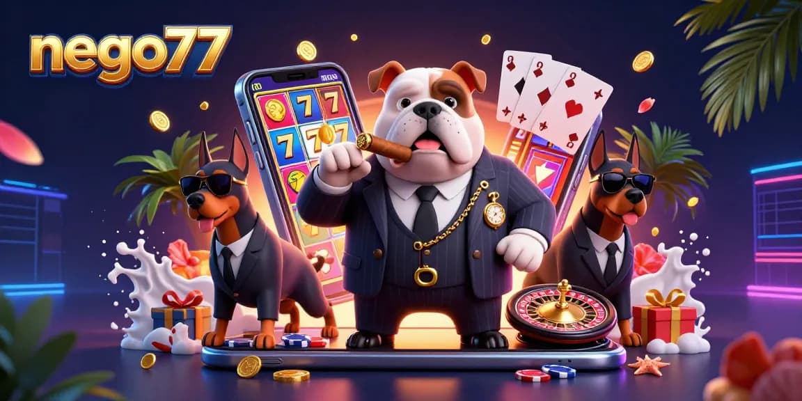 Engage with the vibrant world of gambling at nego77 featuring a comedy trio of a mafia bulldog and his Doberman bodyguards.