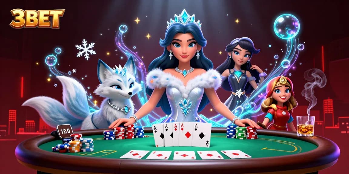 Engage in poker action at 3BET with a captivating arctic-themed scene showcasing poker elements.