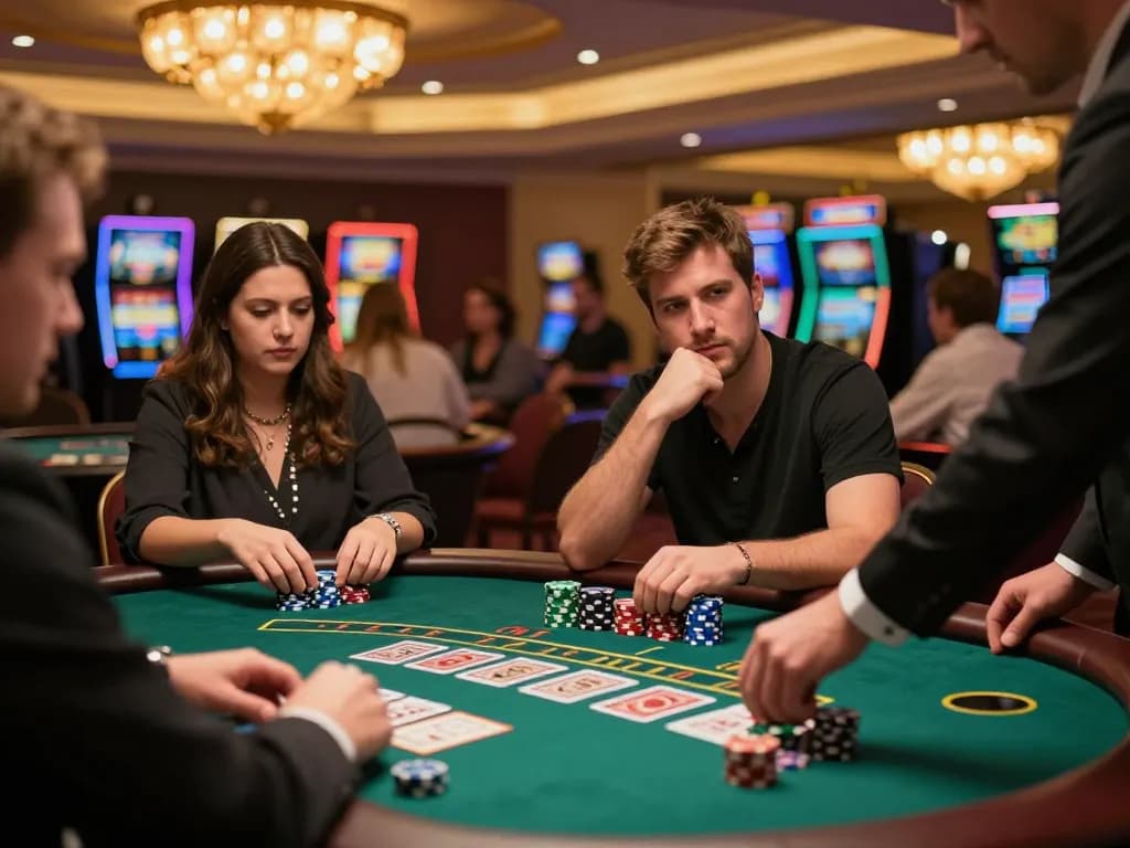 XX88 players making strategic decisions at a live blackjack table, capturing excitement and competition