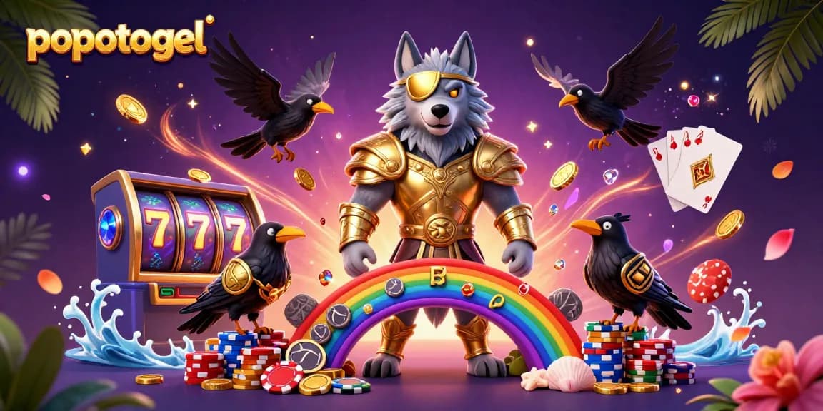 Experience the excitement of popotogel with a vibrant 3D casino scene featuring Odin and his ravens.