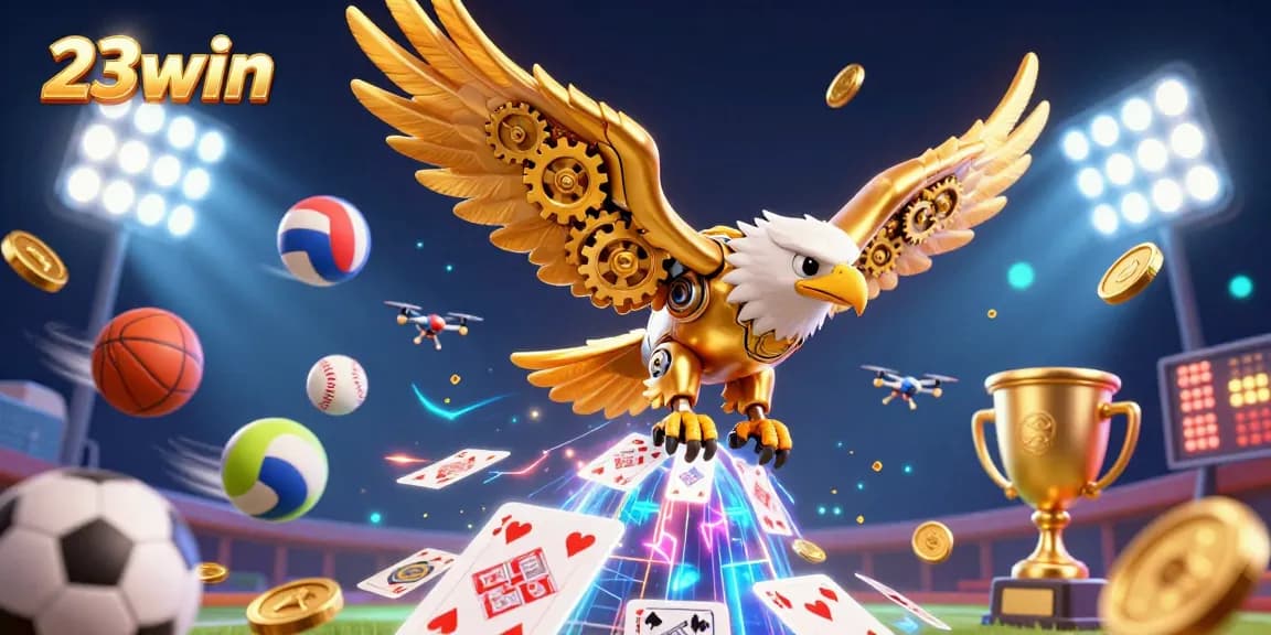 Engage with thrilling sports betting action at 23win, featuring an energetic, dynamic 3D casino scene.