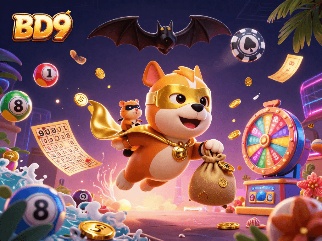 Experience thrilling gaming action with BD9, as the superhero dog and sidekick dive into a lively lottery scene.