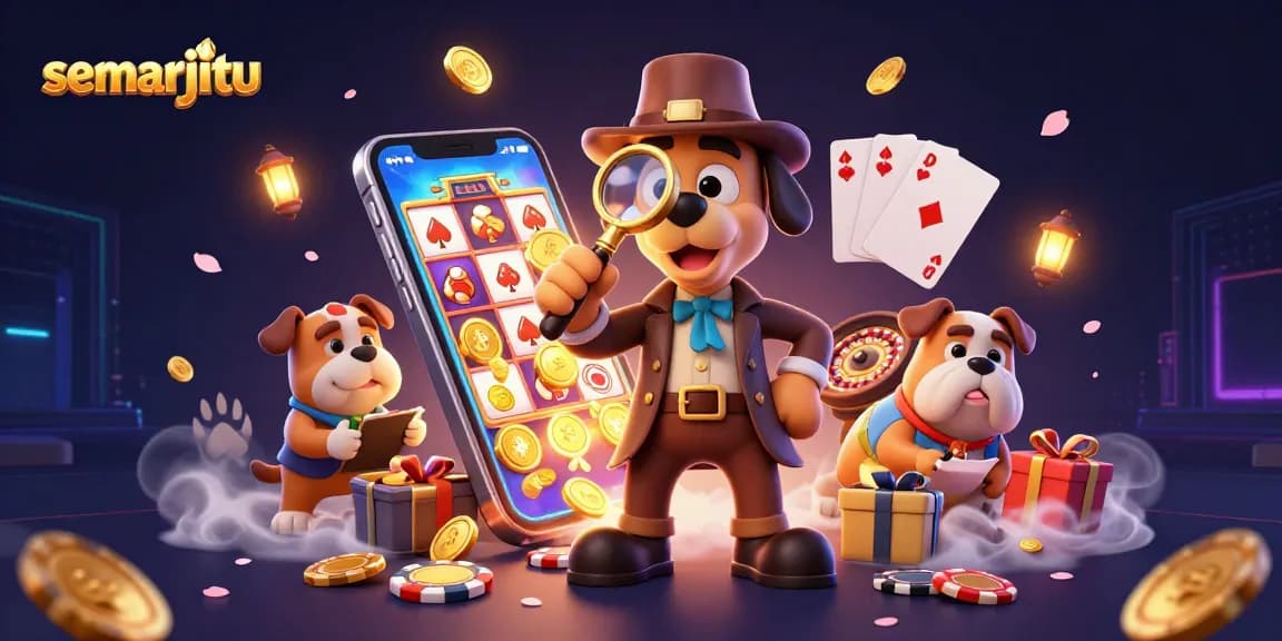 Semarjitu menghadirkan suasana permainan judi online dengan karakter detektif dan elemen jackpot.