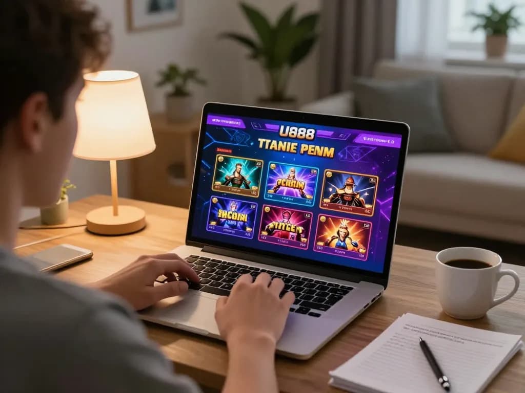 Engaging in U888 online gaming while planning strategy in a cozy home environment