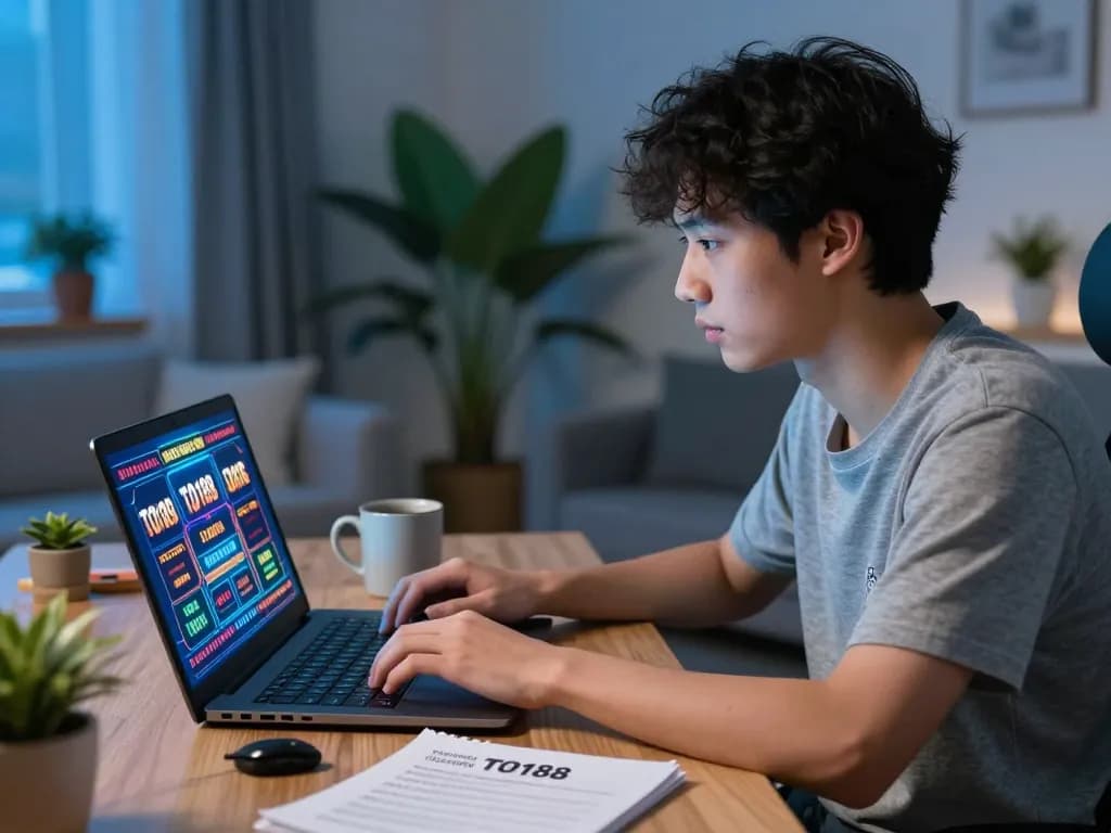 Engaging in online gambling with TO188 while surrounded by a cozy home setup.