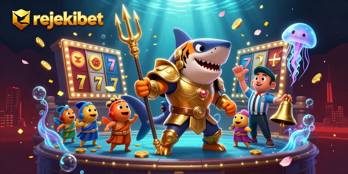 Join the excitement with rejekibet at this vibrant online casino scene featuring lucky symbols and dynamic gaming elements.