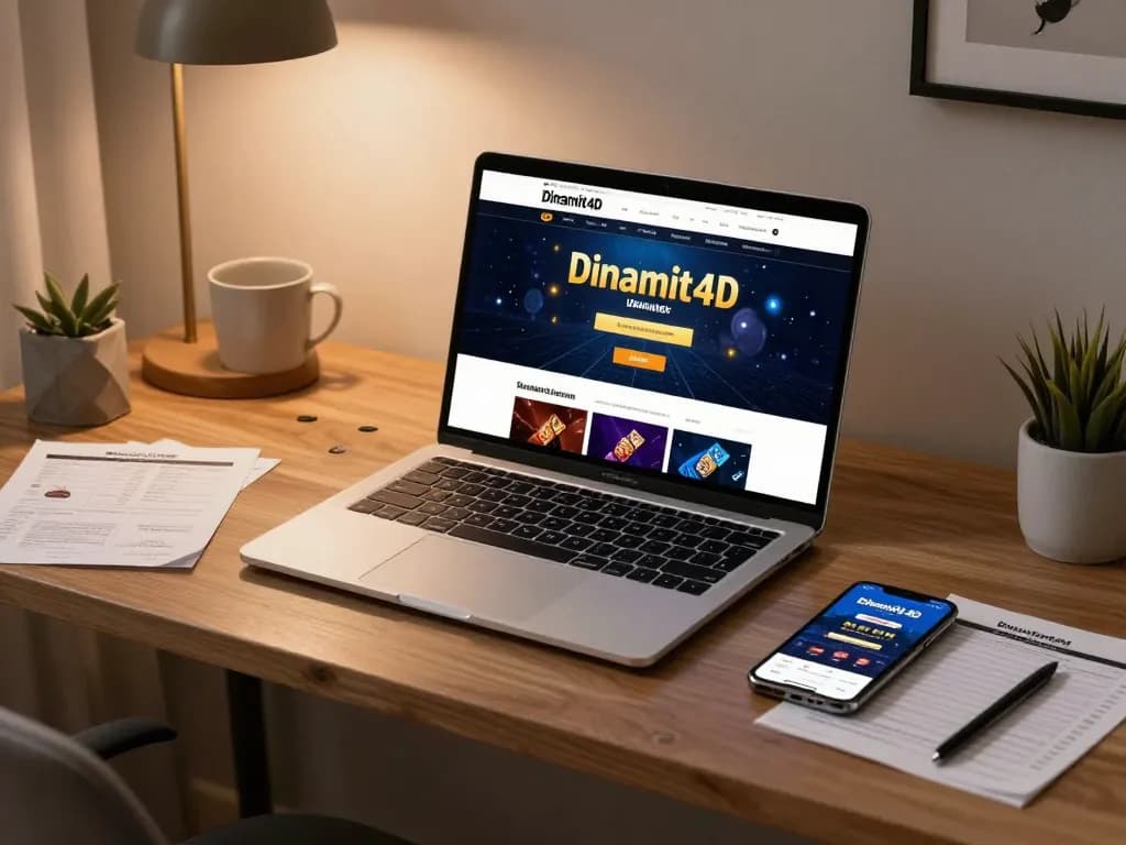 Engaging in online gaming with the Dinamit4D platform on a stylish desk.