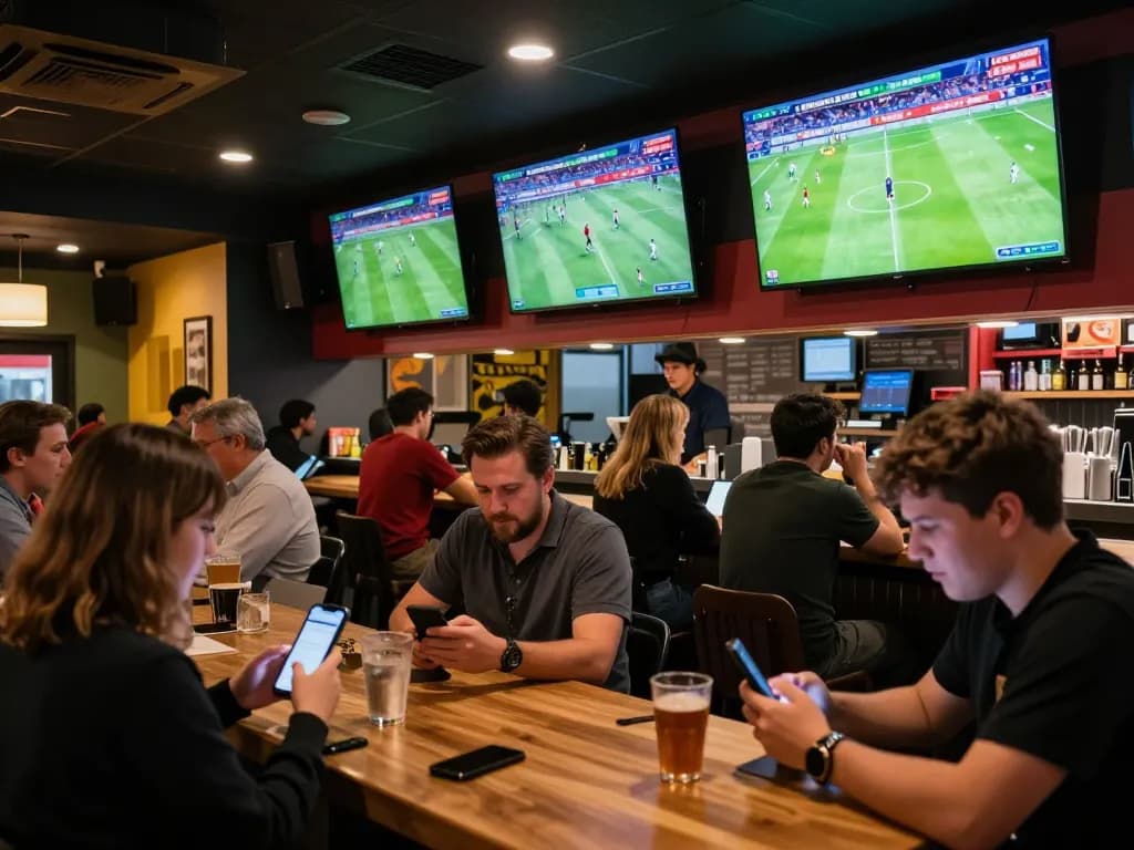 Xoilac provides immersive sports betting experiences with engaging patrons absorbed in live matches.