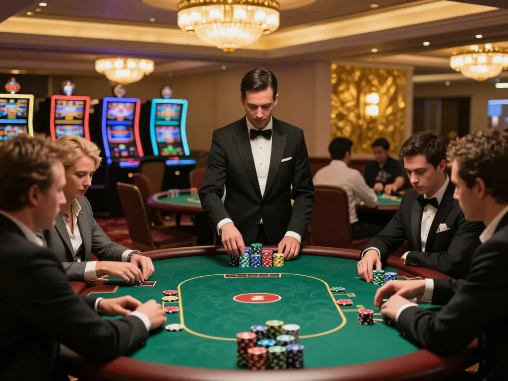 Players at NK88 COM poker tables strategizing their bets in a vibrant casino atmosphere.