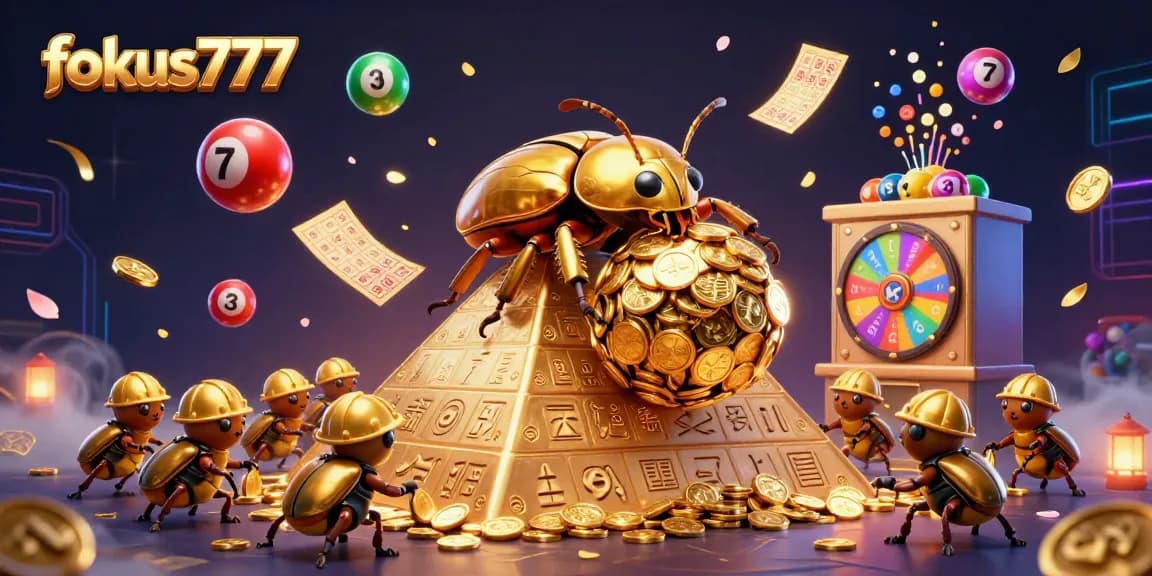 Join the action with fokus777 as golden beetles roll in a vibrant casino atmosphere full of prizes and luck!