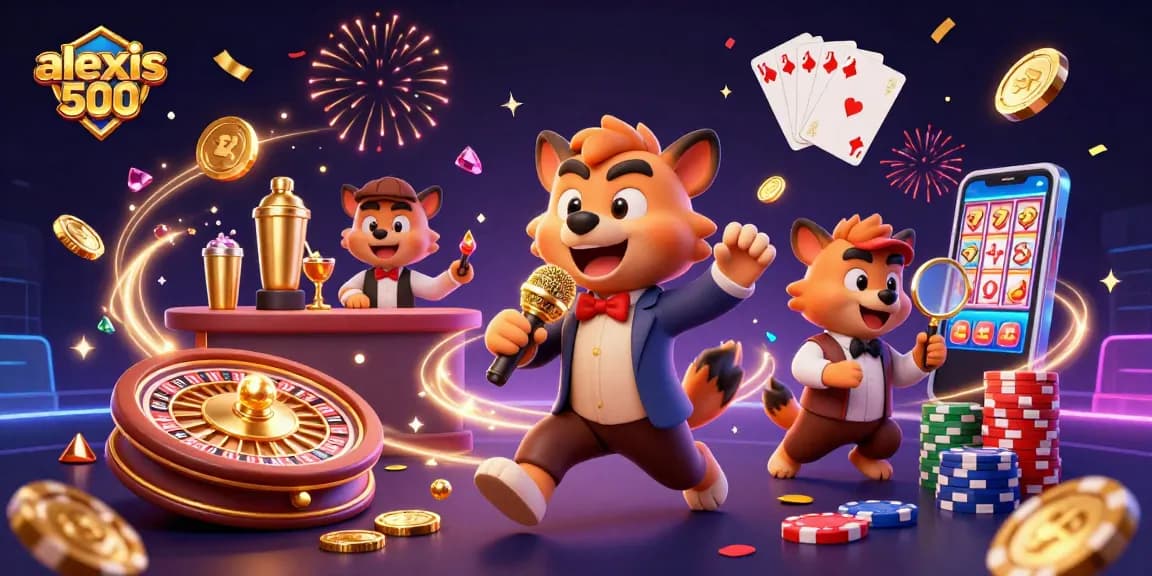 Experience the excitement of alexis 500 with engaging hyena characters in a vibrant casino scene.