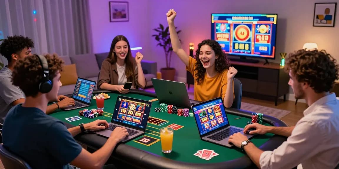 Players enjoying online gaming at home, highlighting https://dea.org.uk and exciting casino moments.