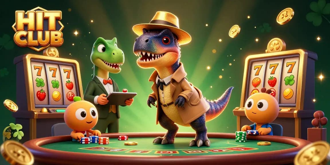 Engage with HIT CLUB strategies through dynamic slot game action and vibrant cartoon characters.