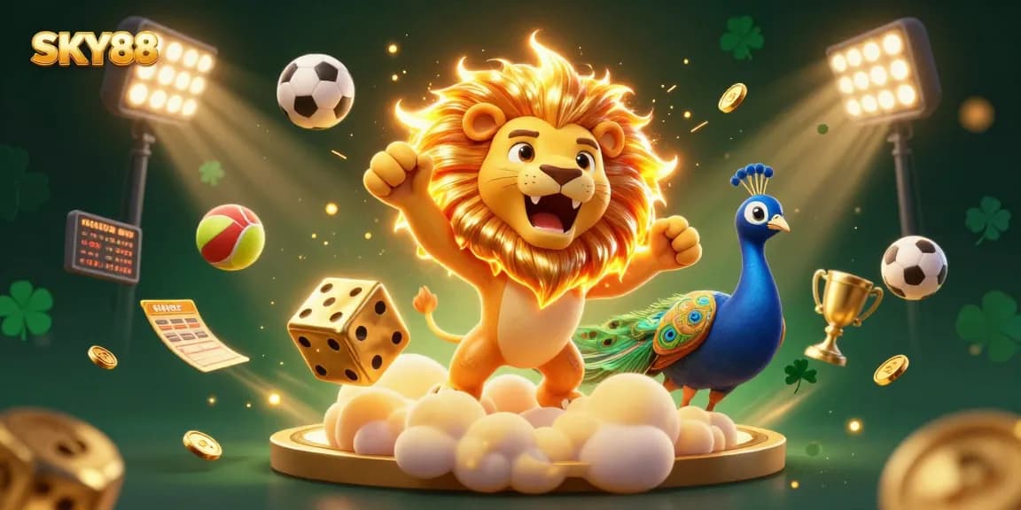 Engage with thrilling gameplay at SKY88 featuring vibrant casino elements in a dynamic 3D illustration.