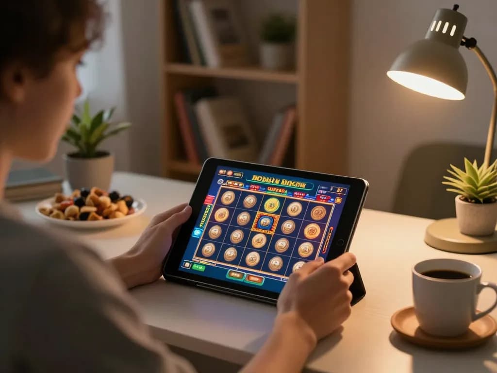 Download Mega888 APK while enjoying mobile casino gameplay on a cozy tablet setup.
