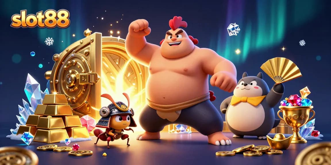 Menangkan jackpot slot88 dengan simbol beruntung dalam suasana kasino yang megah dan berwarna-warni.