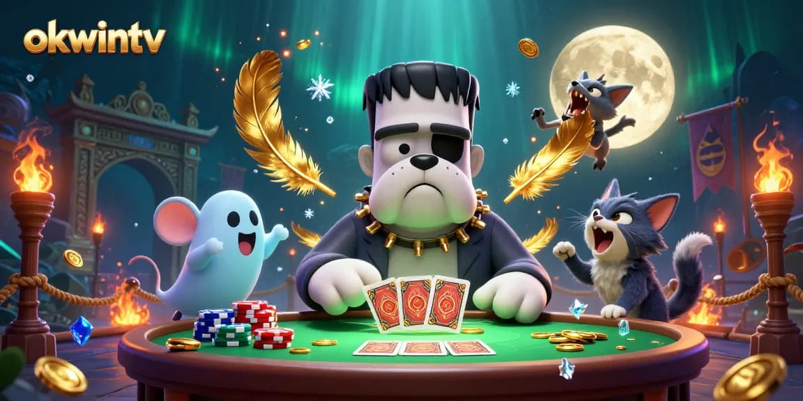 Experience thrilling action with okwintv as a 3D cartoon scene featuring unique characters and vibrant gambling elements.