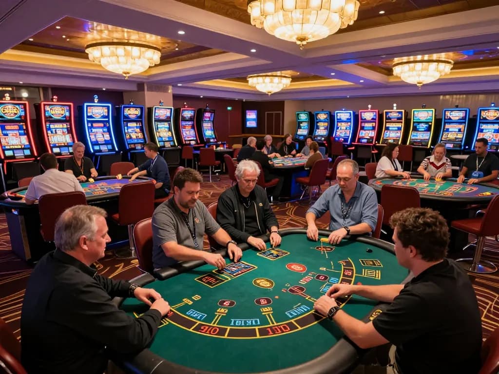 Players engaging in strategic blackjack gameplay at CM88 casino with vibrant atmosphere.
