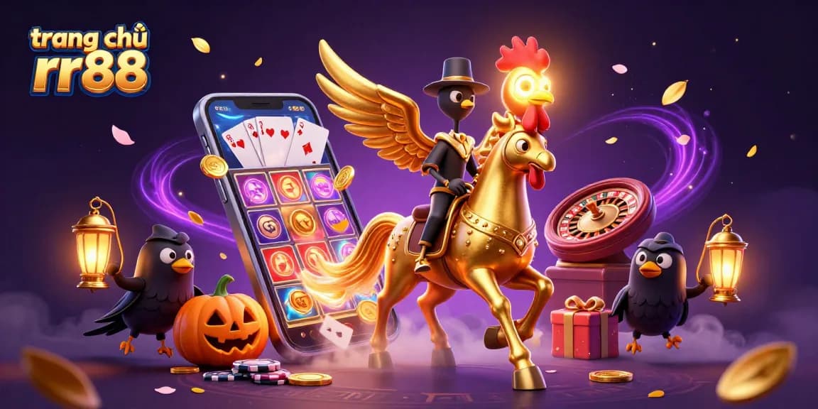 Experience the vibrant atmosphere of trang chủ rr88 with golden rooster characters and exciting slot games.