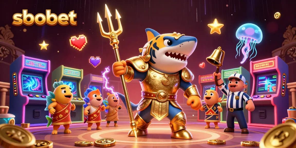 SBOBET sports betting action featuring a fierce shark in gladiator armor and vibrant casino elements