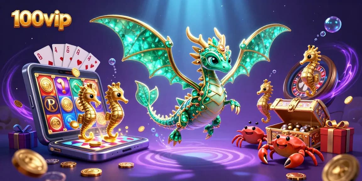Experience thrilling gameplay with 100vip, featuring a magical scene of slots and treasures.