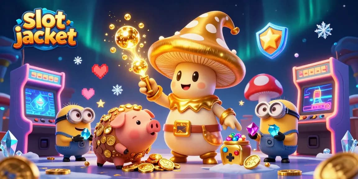Experience a vibrant slot jackpot scene with magical characters discovering treasures among casino elements.