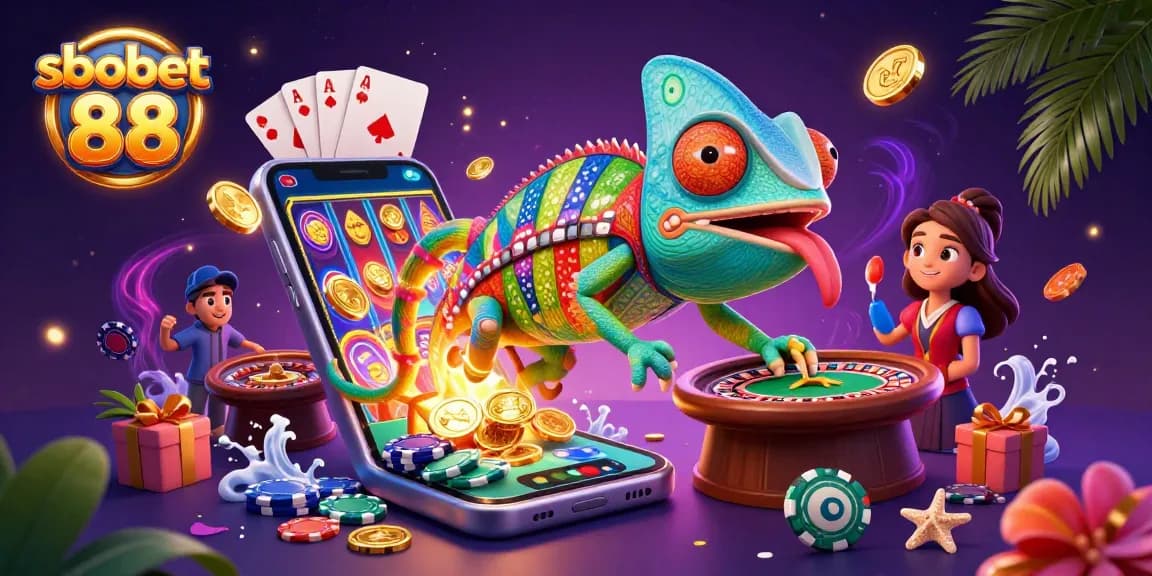 Experience sbobet 88's thrilling betting atmosphere with a vibrant casino scene full of action.
