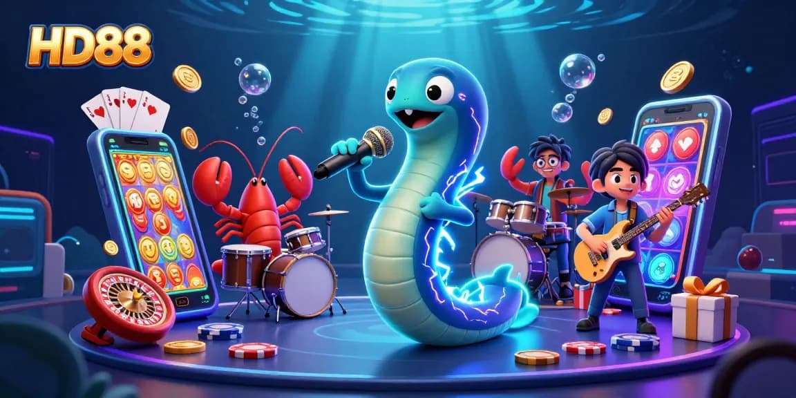Engage in thrilling slot games at HD88's vibrant underwater casino with exciting characters and elements.