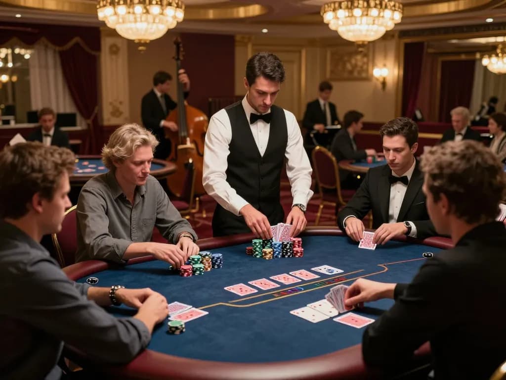Players enjoying a thrilling poker game at an upscale casino, showcasing m108 strategy moments.