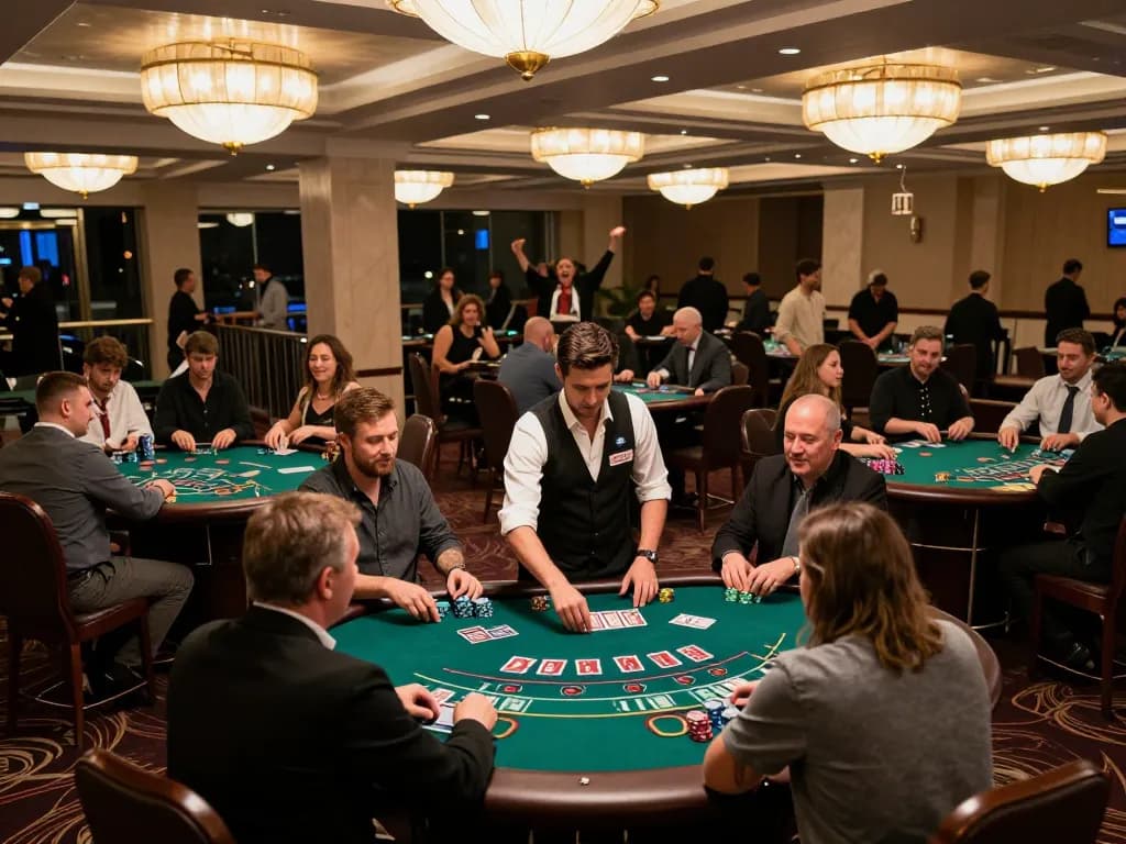 Players engaging in a thrilling blackjack game at SC88e casino, showcasing excitement and action.