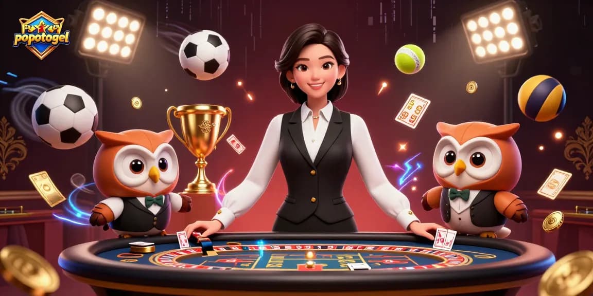 Engage with popotogel's thrilling games featuring an elegant dealer and exciting betting atmosphere.