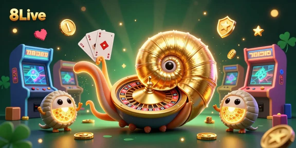 Experience the vibrant gaming atmosphere at 8Live through a dynamic, colorful casino illustration.