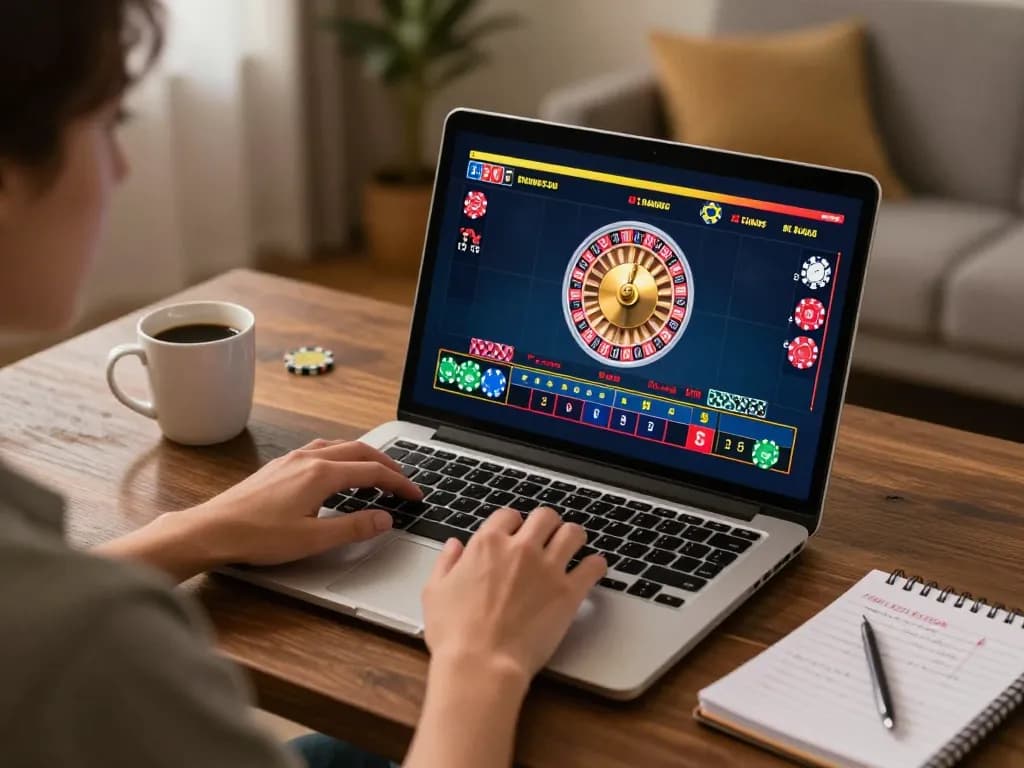 Bl555 player engaged in live dealer gaming at home, showcasing strategic bets with vibrant casino atmosphere.