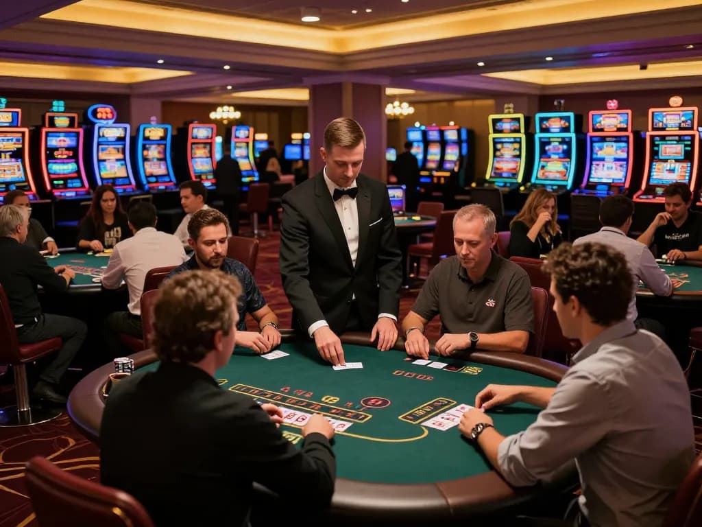 Players at mb66 blackjack tables strategically placing bets in a vibrant casino atmosphere.