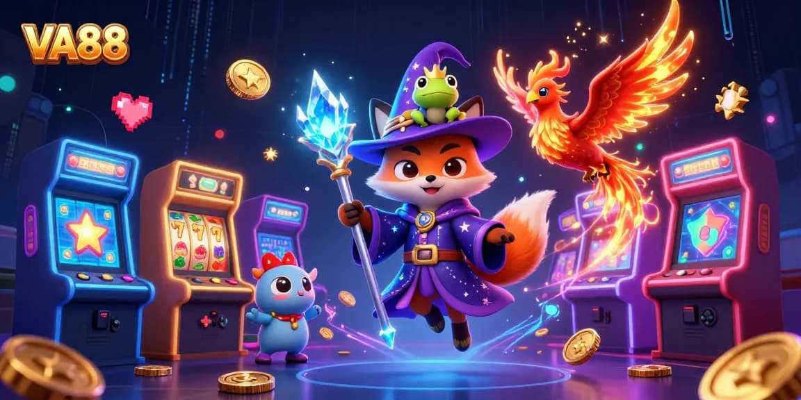 Experience excitement with VA88 slot gaming featuring a wizard fox and phoenix in vibrant 3D.