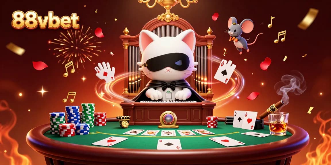 Join the excitement at 88vbet with a stunning scene of poker action and vibrant casino elements.
