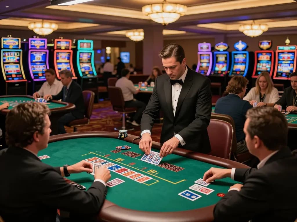 Players enjoying blackjack at non gamstop casino floor, highlighting vibrant gameplay